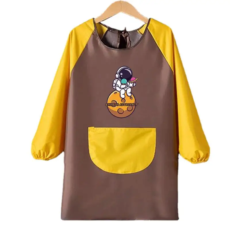 

Toddler Art Smock Paint Aprons Children's Waterproof Apron Polyester Fiber And PA Coating Adjustable Long Sleeves Color Block