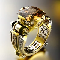 classic domineering mens ring metal gold color inlay yellow zircon crystal punk rings for men wedding party hip hop jewelry