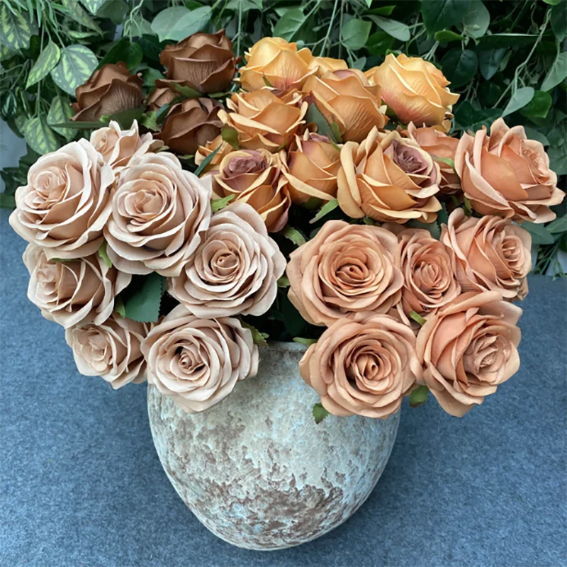

2PcArtificial Pink Rose Fake Flower Wedding Bridal Bouquet Photography Props Home Garden Decoration Simulation Silk Rose Bouquet