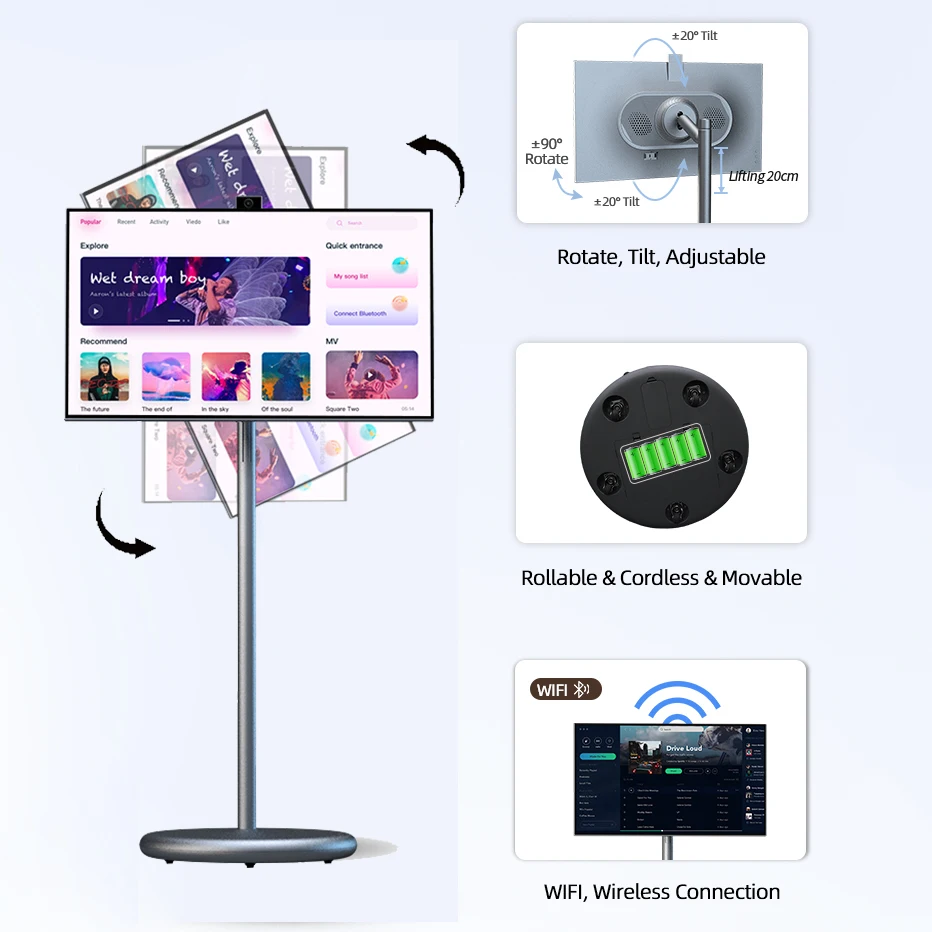 Фото Большой размер Iptv Smart TV Дисплей 27 32-дюймовый планшетный ПК Встроенный аккумулятор Динамик Android 13 Портативный сенсорный экран Smart TV №3
