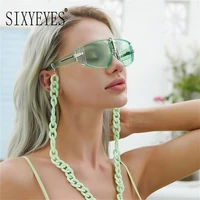 2022 trendy sunglasses with chain oversized rand designer sun glasses for women fashion necklace eyeglasses pc frame shades