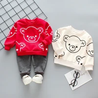 kids clothes 2022 long sleeve two piece cartoon bear set for infants and children unisex 1 4 years old