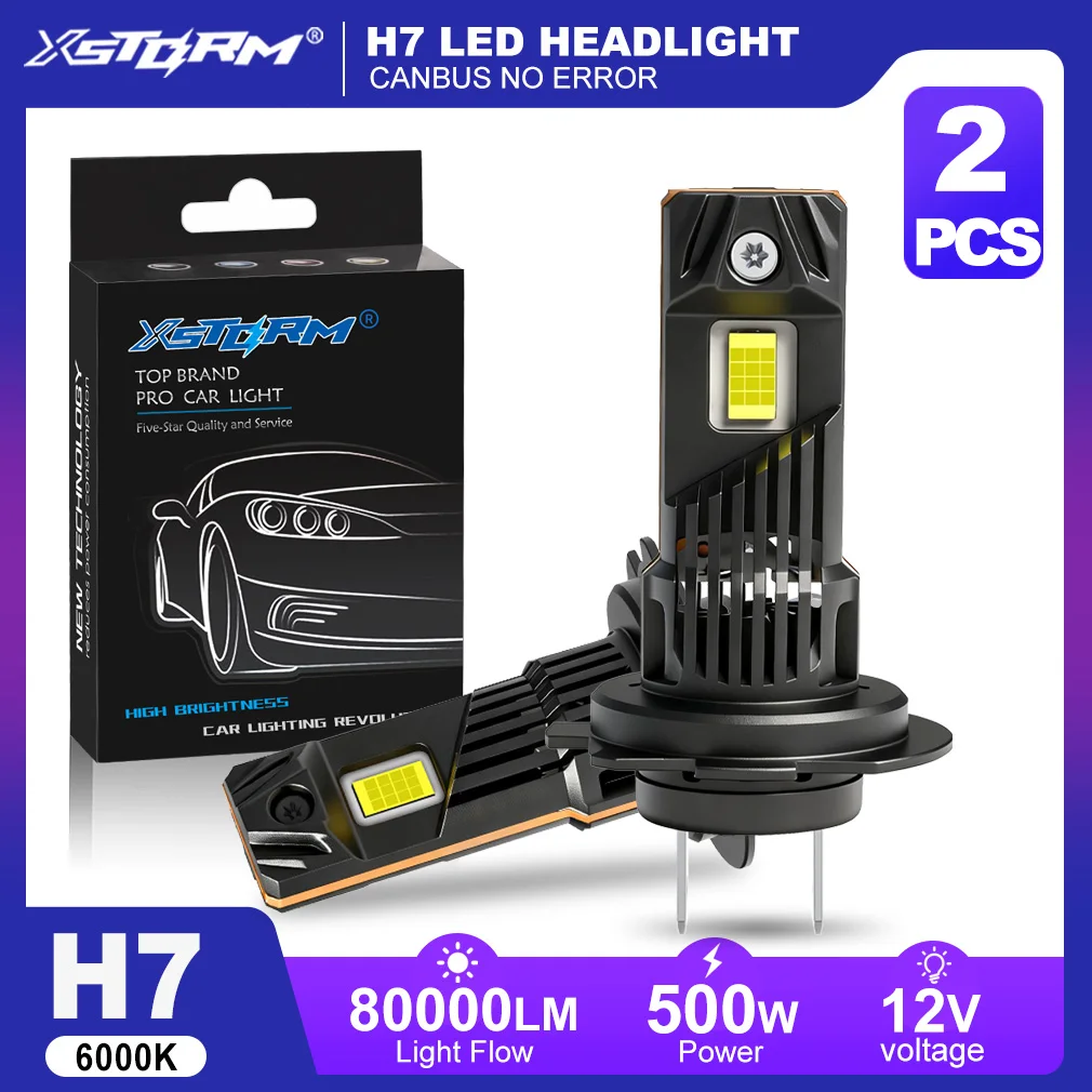 Фото Светодиодные фары XSTORM H7 Canbus 80000LM 500W H1 9005 9006 H11 для автомобиля с вентилятором, турбо-подсветкой и противотуманными фарами №1