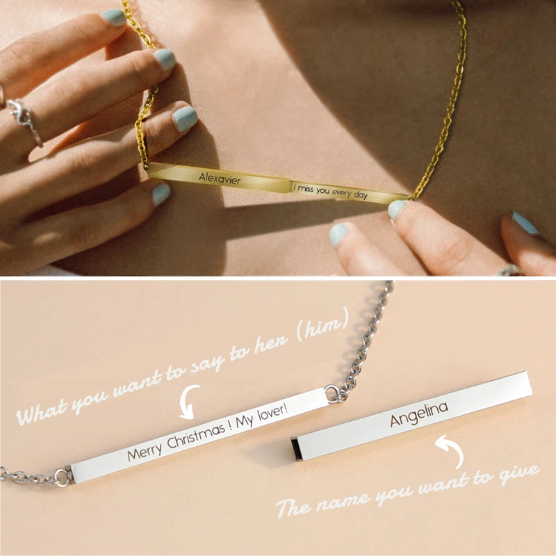 DUOYING Customized Stainless Steel Retractable Stereo Rod Pendant Personality DIY Name Mother's Day Thanksgiving Gift Necklace