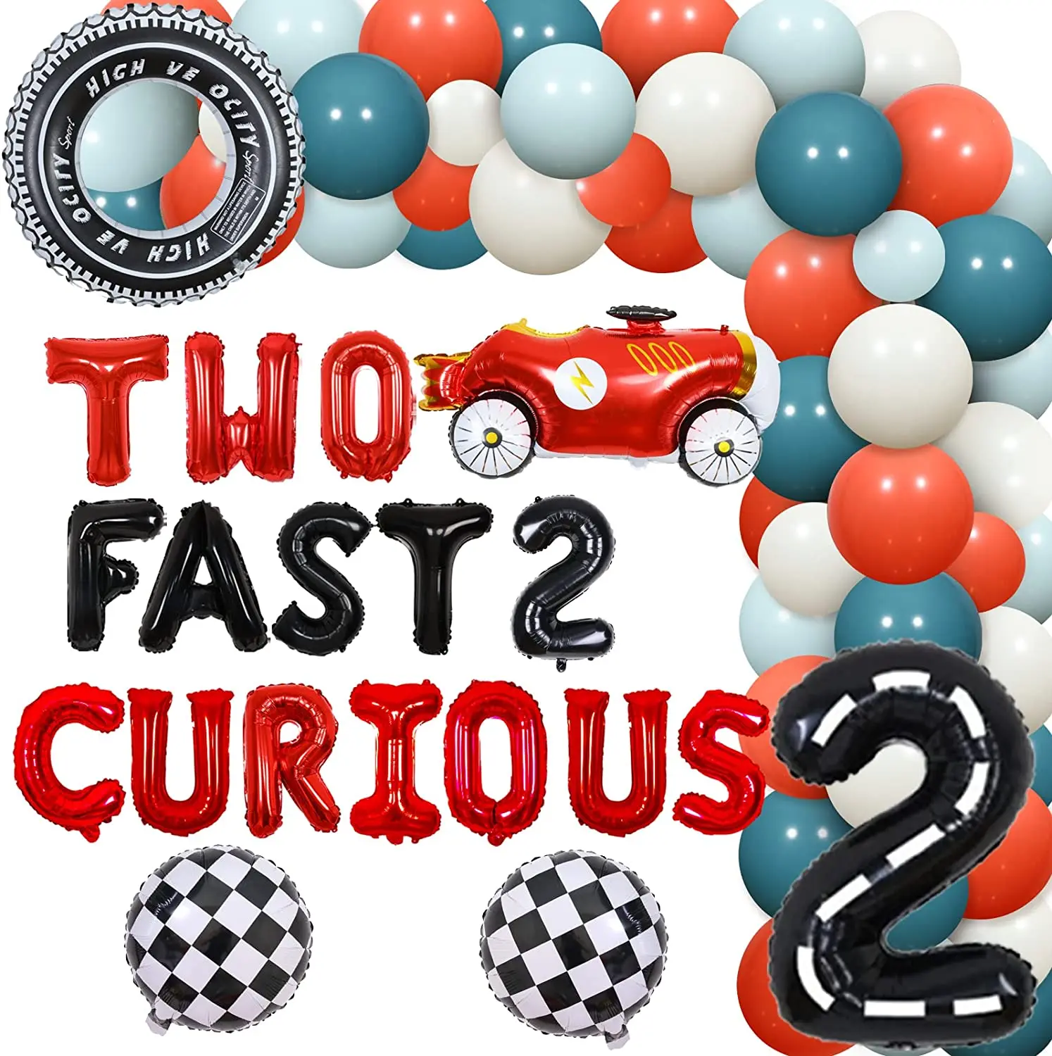 

Two Fast 2 Curious Birthday Decorations for Boy Two Fast Two Curious Birthday Banner Vintage Race Car Themed Balloon Arch Kit