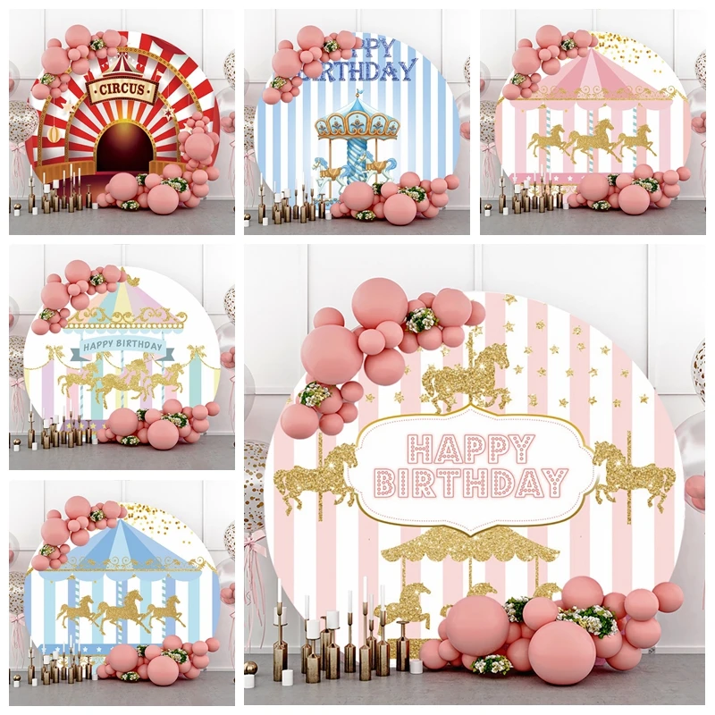 

Circus Carousel Round Backdrop Princess Baby Birthday Party Portrait Circle Castle Background Photography Photocall Photo Studio