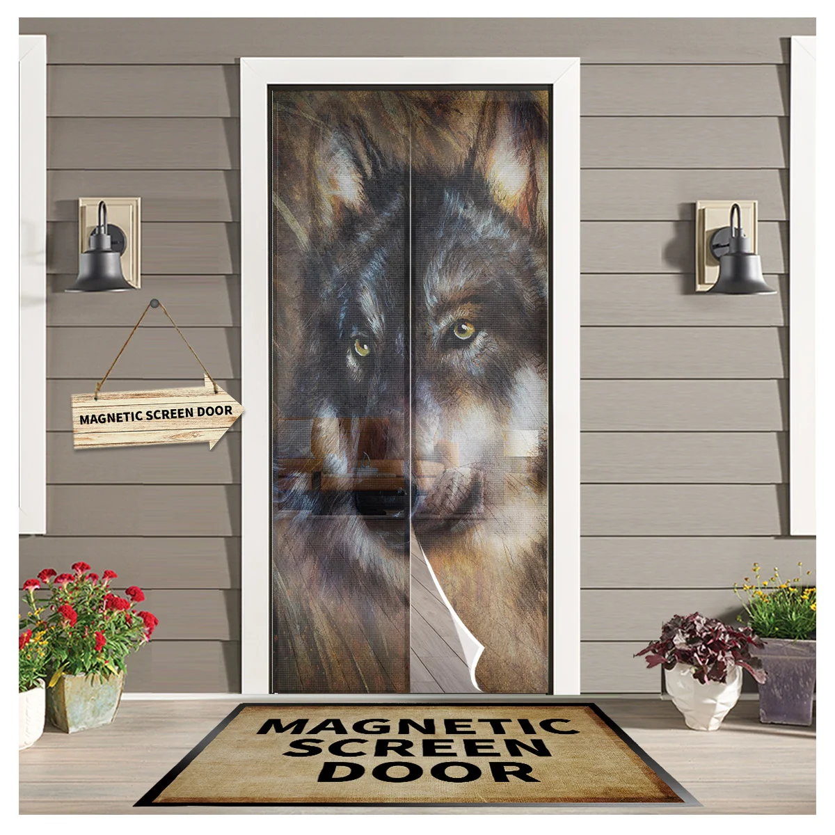 

Волчья летняя Магнитная дверная занавеска С Изображением Животных, москитная сетка, дверная занавеска для телефона