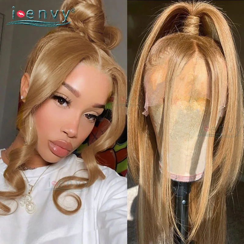 Honey Blonde Human Hair Wigs Transparent Lace Wig Ginger Blonde Lace Front Wig Peruvian Straight Human Hair Wigs For Women Remy