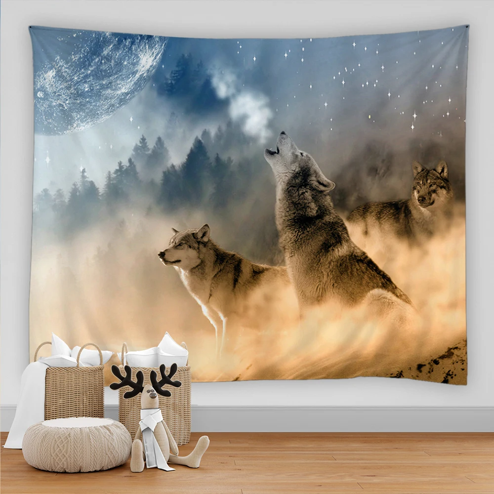 

Wolf Tapestry Background Psychedelic Wall Hanging Tribal Home Living Room Bedroom Art Deco Beach Mat Tapestry