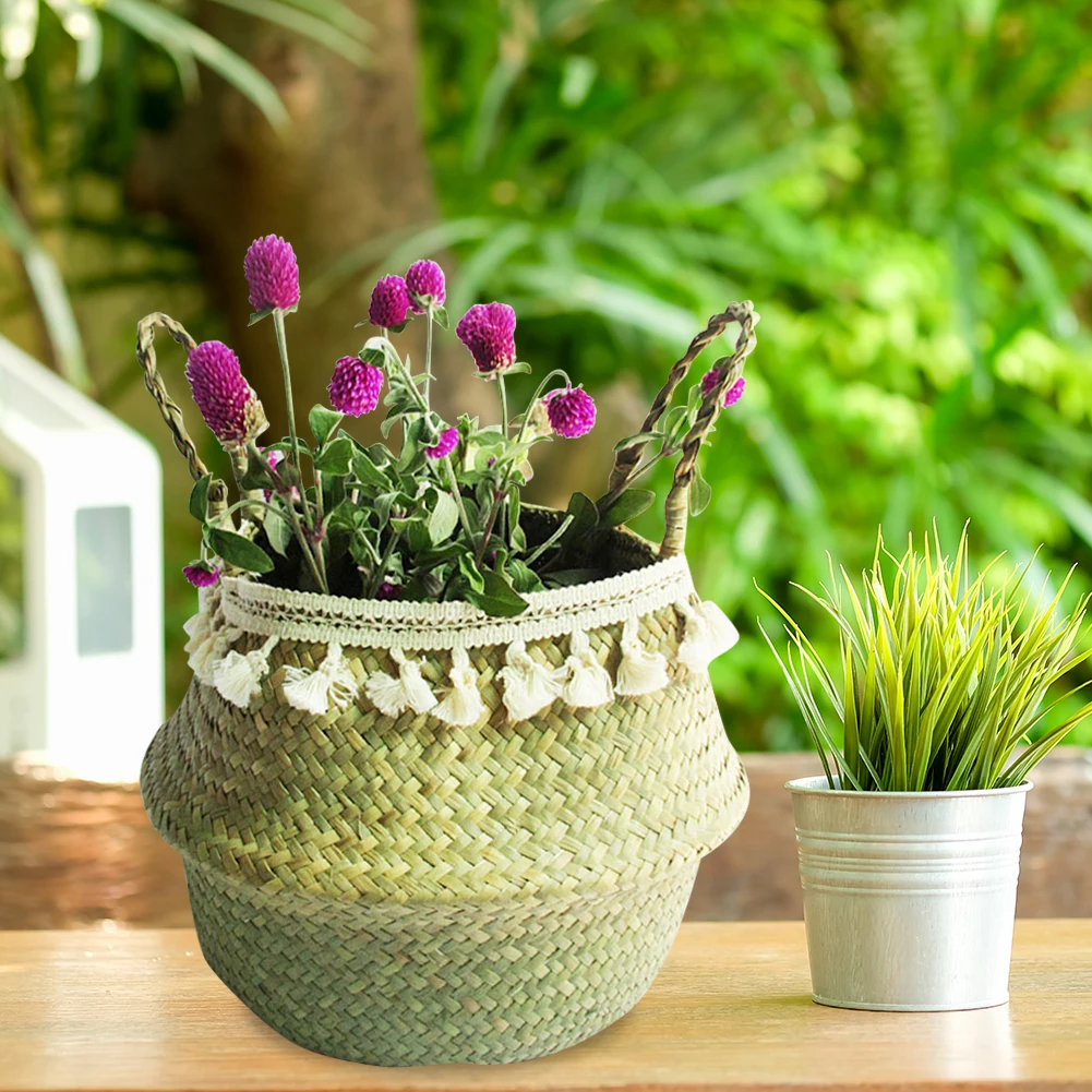 

Складной контейнер для хранения грязной одежды, корзина из натуральных морских водорослей с 2 ручками