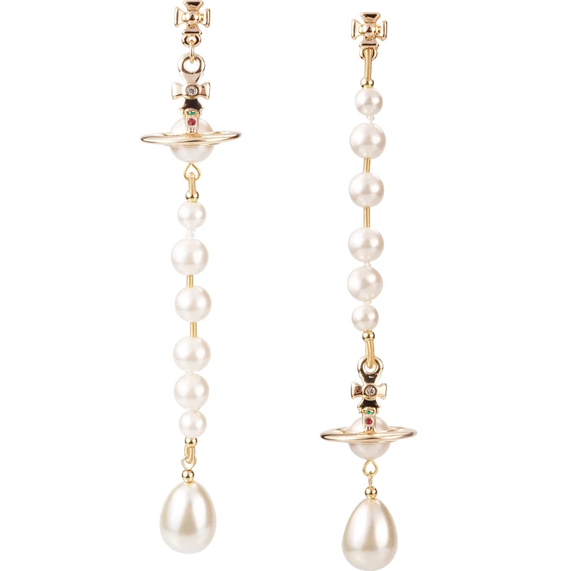 

Vivienne West Queen Gold and Silver Stereo Saturn Pearl Stud Earrings For Fashion Ladies Jewelry Punk Style Ins Same Gift