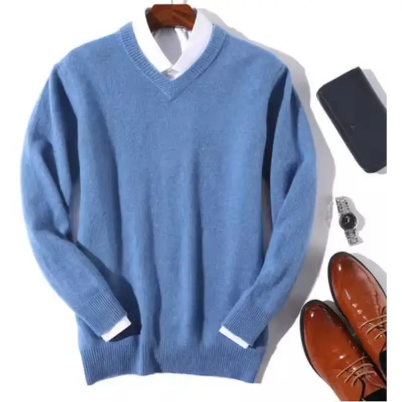 _ 2024 осенне-зимний теплый джемпер из кашемира и хлопка мужские повседневные