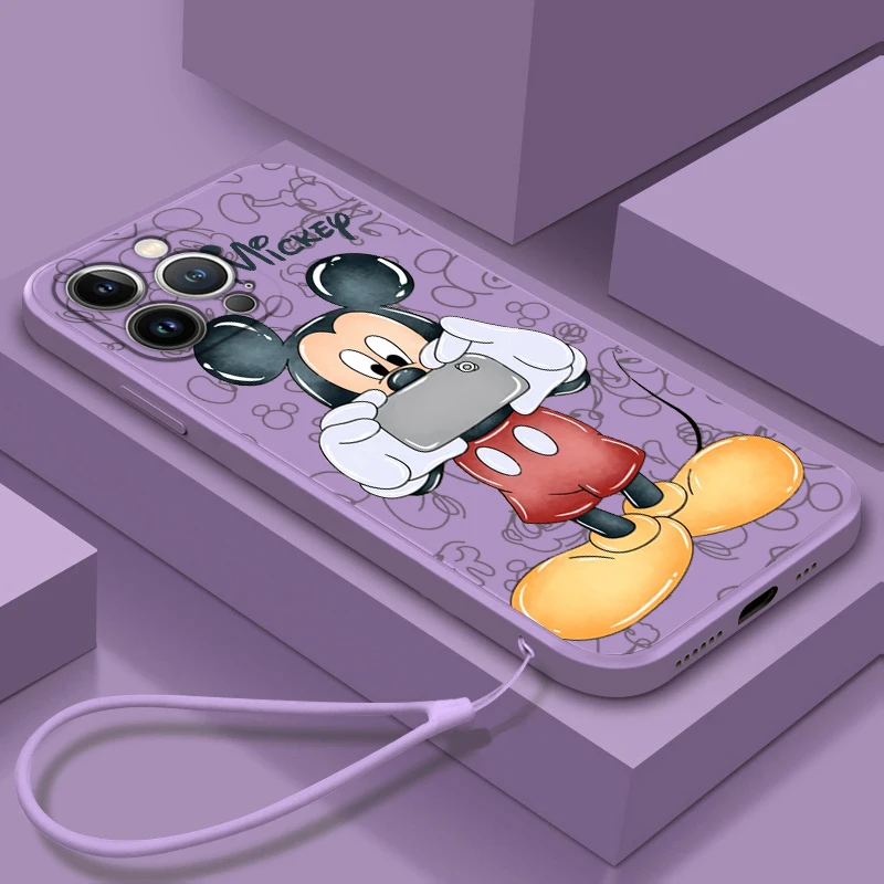 

Minnie Mickey Cute Liquid Rope Phone Case For Apple iPhone 14 13 12 Mini 11 Pro XS MAX XR X 8 7 6S Plus Soft Cover Coque Capa