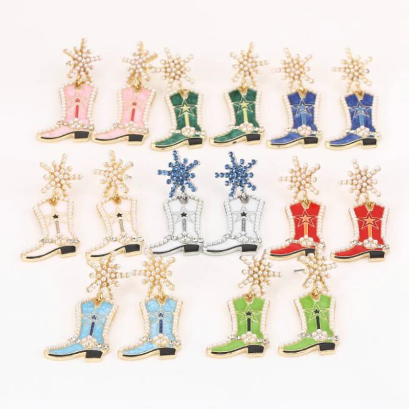 

Women's Fashion Zinc Alloy Dripping Oil Pearl Earrings For Women Statement Boots Earrings High Heels Dangle Earrings Jewelry