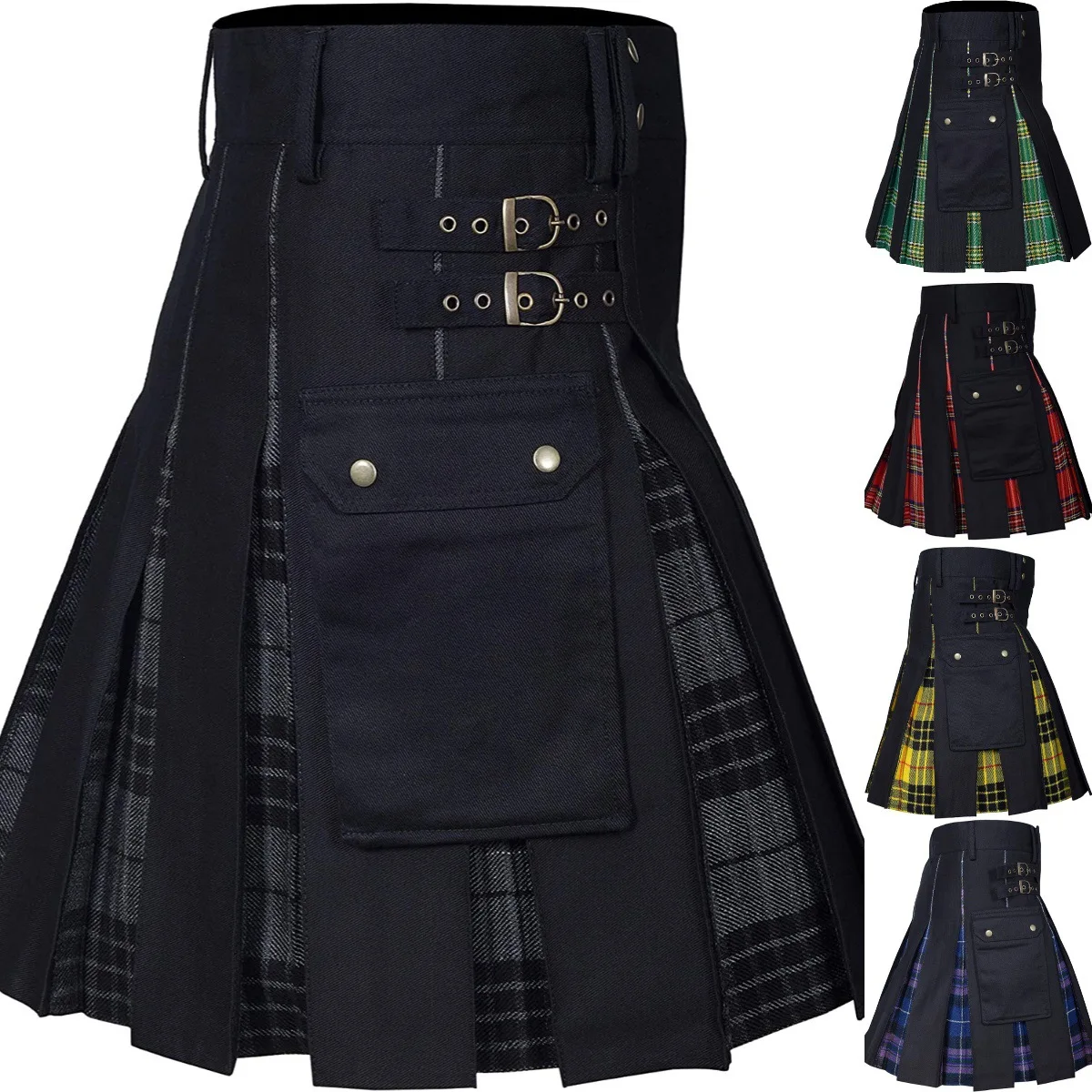 

2022 New Vintage Scotland Skirt Men Plaid Print High Waist Casual Large Size Men's Fashion Street Men's Scottish Skirts