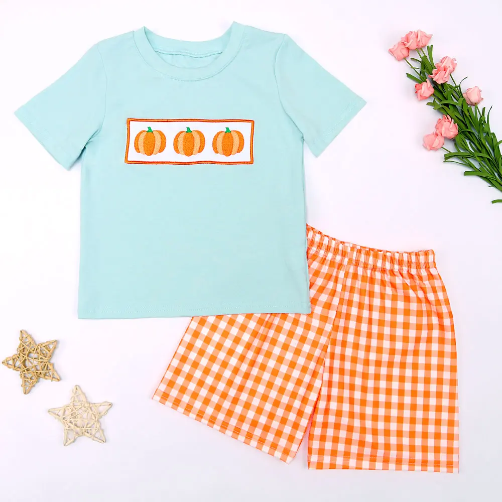 

Halloween Outfits Baby Boy Cotton Clothes Set Pumpkin Embroidery Bodysuit Toddler Sleeve Mint T-shirt 1-8T Toddler Bebes Shorts