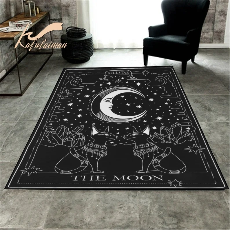 Moon Area Rug Black And White Version Version-Gothic Skull Bat Wing Modern Rug, Home Decor Carpets