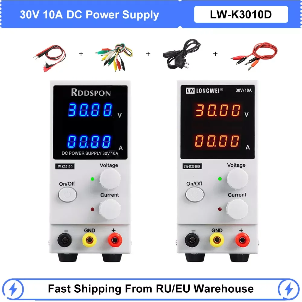 

Лабораторный Регулируемый источник питания постоянного тока, 30 В, 10 А, 4 цифровых дисплея, импульсный источник питания постоянного тока, нас...
