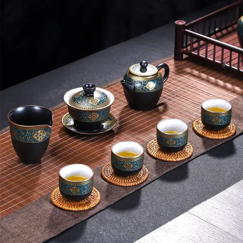 

Retro Chinese Kung Fu Tea Set Teapot Gaiwan Jug Tea Filter and Teacups 9/12 PCS Porcelain Drinkware Elegant Ceramic Teaware