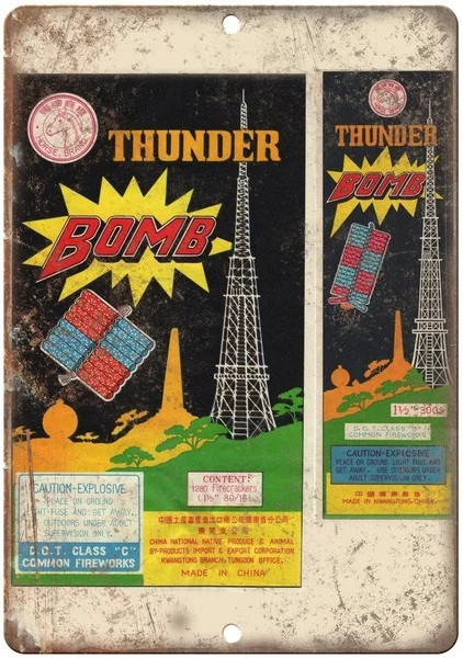 

Thunder Bomb Firecrackers Package Retro Tin Sign Nostalgic Ornament Metal Poster Garage Art Deco Bar Cafe Shopr 8x12 Inch