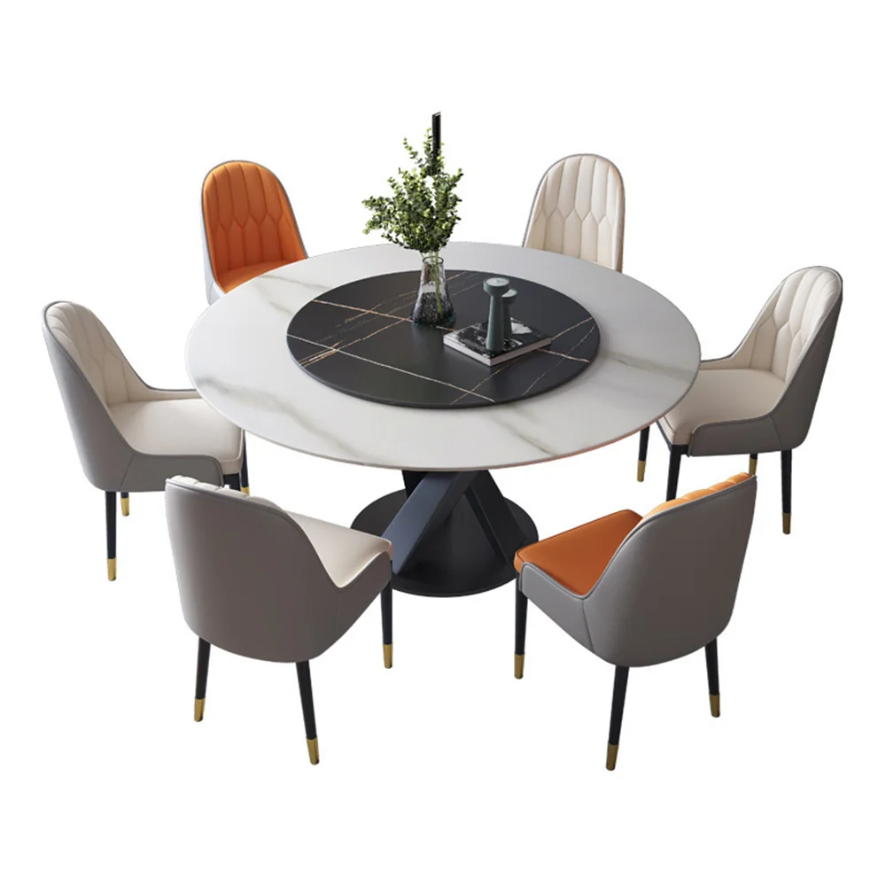 

With Turntable Dining Table Circular Table Light Luxury Large-Sized Apartment Northern Europe Slate Modern Simplicity Furniture