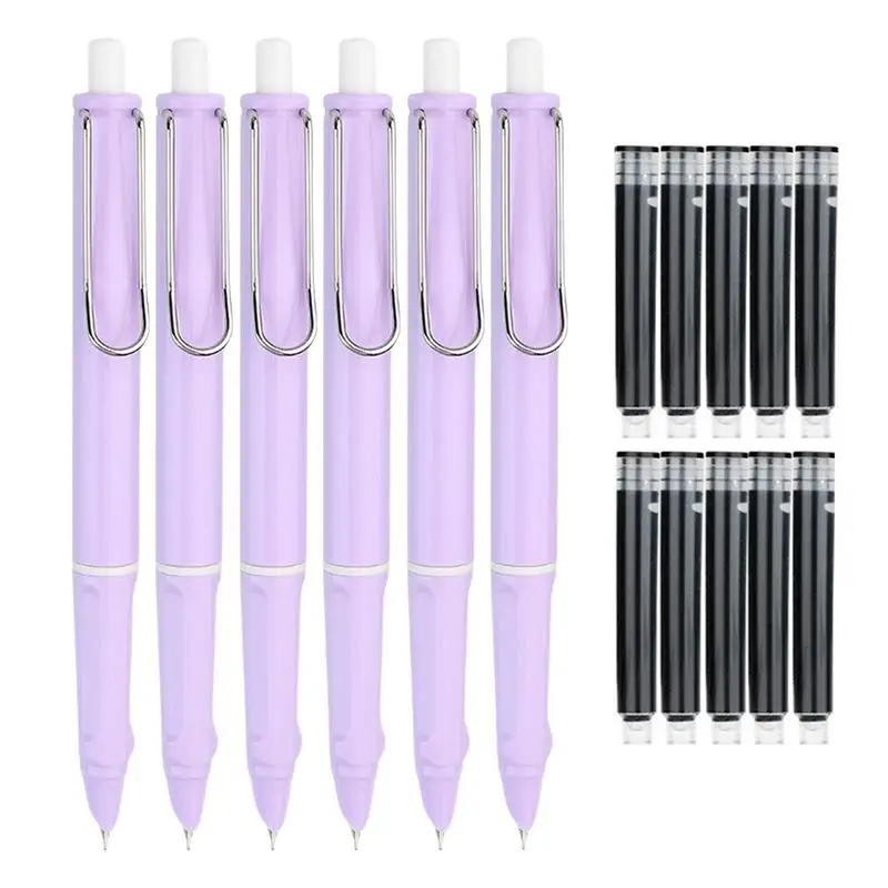 

Press Fountain Pen 6pcs Fountain Pen Fine Nib Refillable Press Retractable Pens 0.38mm Tip For Smooth Writing School Supplies