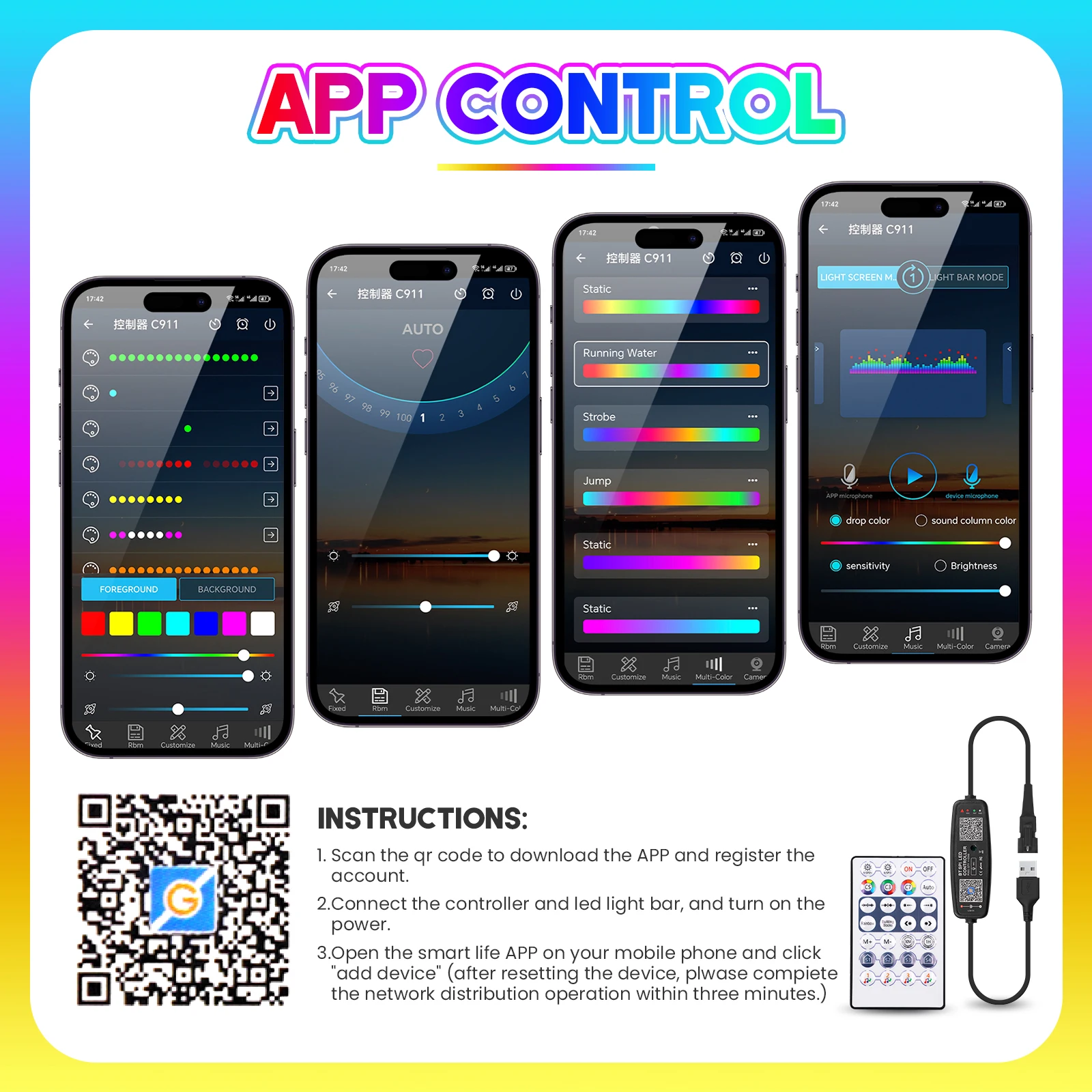 5 В WS2812B 360 ° Круглая сетчатая светодиодная лента USB Bluetooth Control IP67 Гибкая