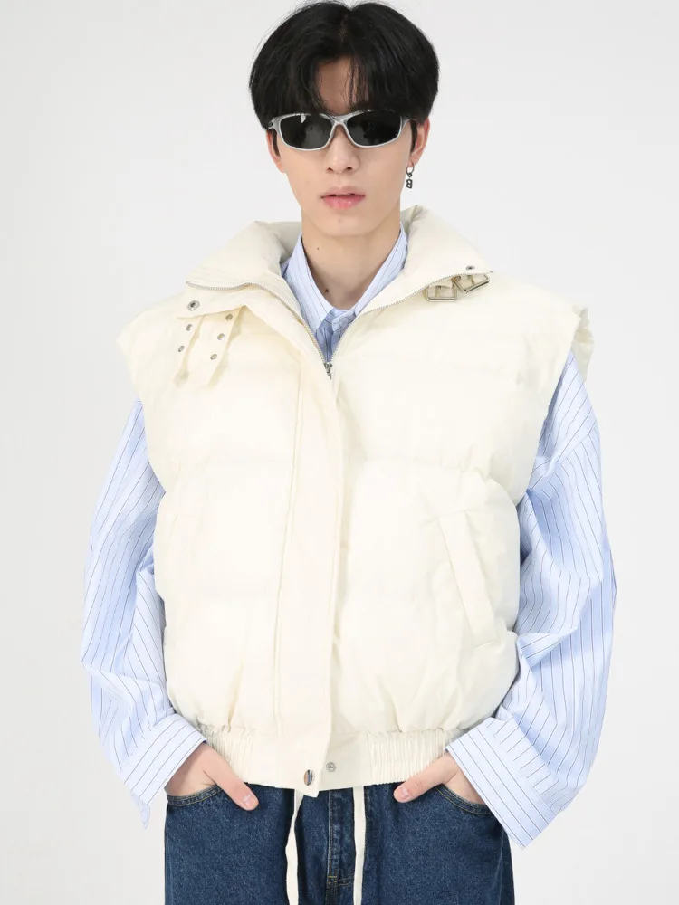 

SYUHGFA Autumn Winter New Men's Wear Cotton Waistcoat Stand Collar Vest 2023 Sleeveless Pocket Solid Color Male Tops Fashion