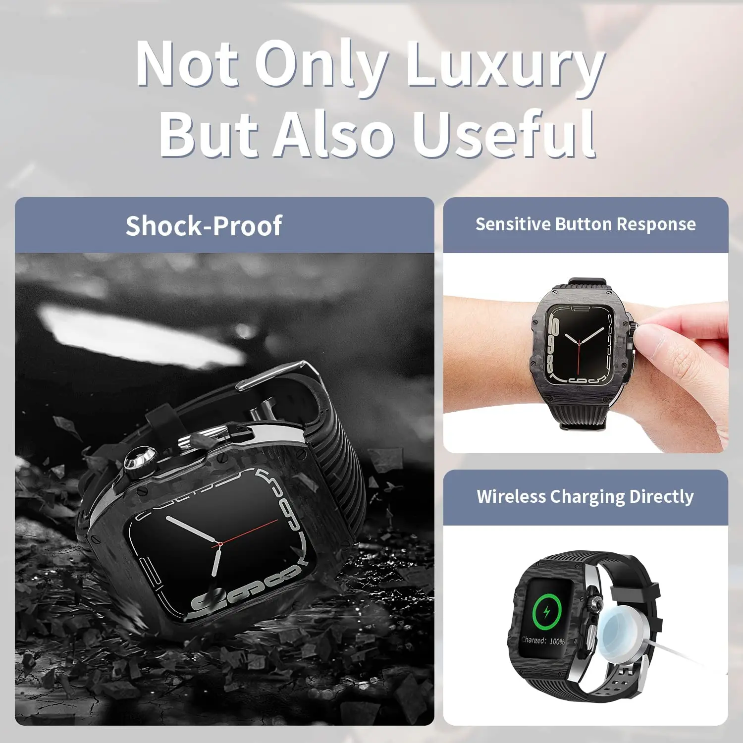 Luxury Modification Kit for Apple Watch Ultra 49mm Fluorine Rubber Strap Carbon fiber Case for Iwatch 8 7 6 5 4 se 45mm 44mm