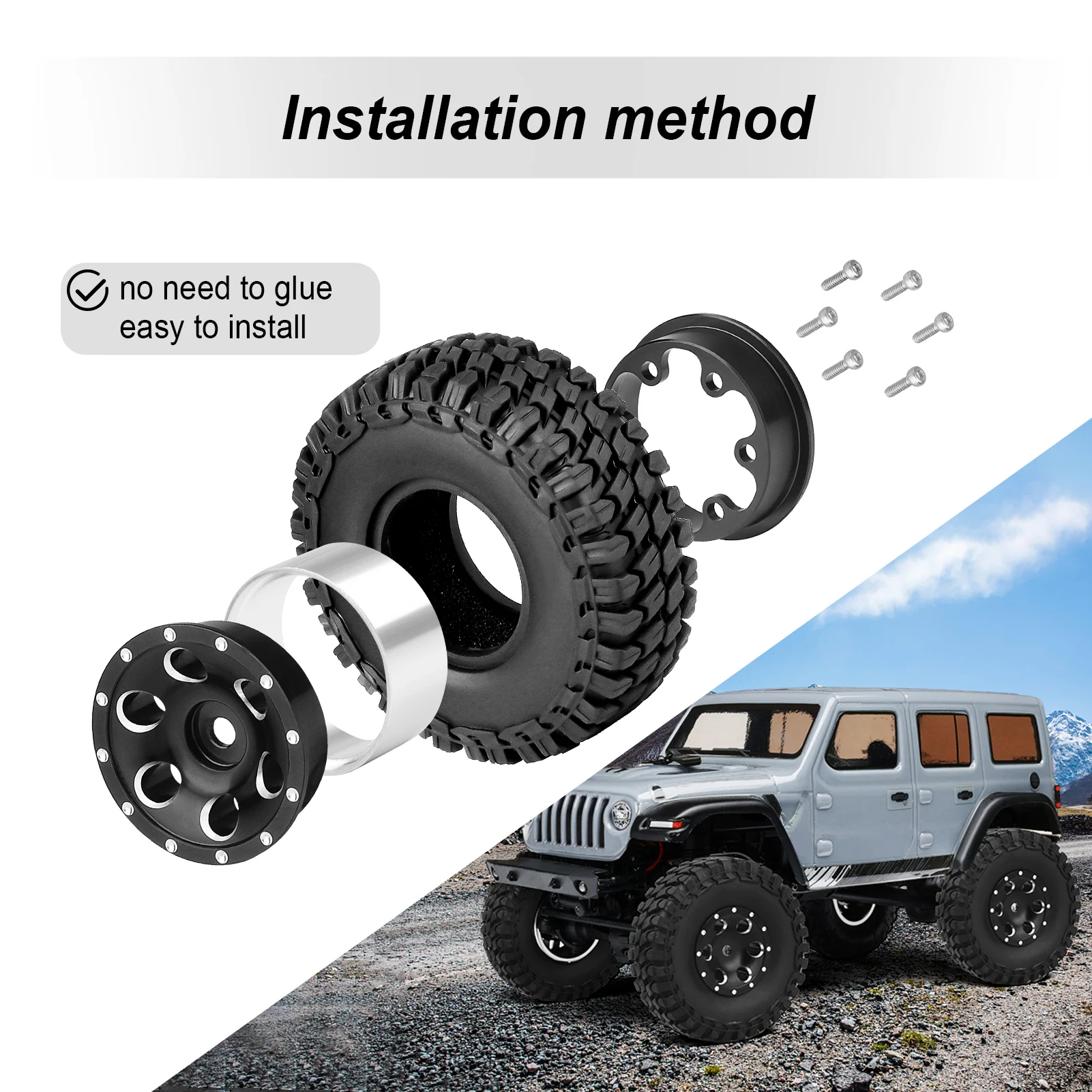 Фото Колеса и шины HobbyPark 1.0 Beadlock, 4 шт., металлические удлиненные проставки для колес, офсеты для 1/24 SCX24 90081 Deadbolt Truck №4