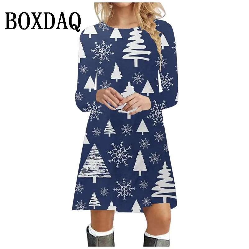 Повседневное женское мини-платье с рождественской елкой модное платье принтом