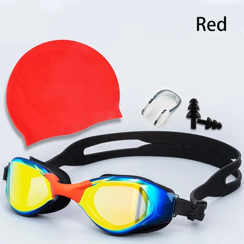 Очки для плавания с цветным покрытием, профессиональные водонепроницаемые противотуманные силиконовые очки для плавания, водные спортивные очки для мужчин и женщин, 4 шт./комплект