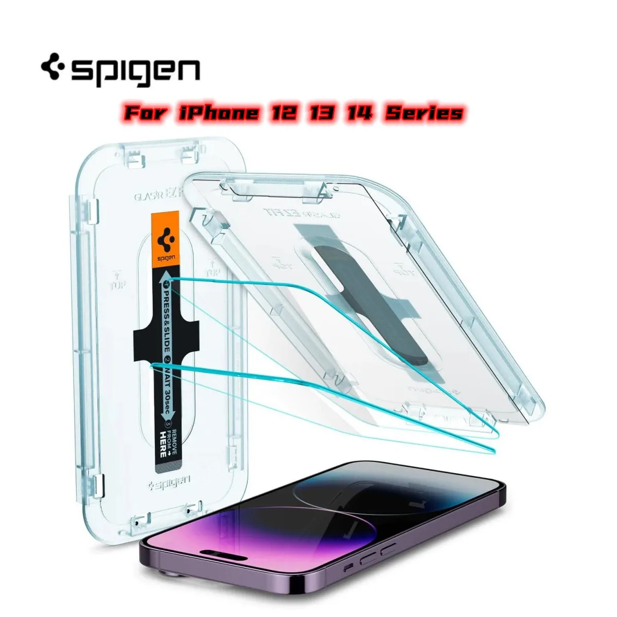 Spigen Glas.tR EZ Fit (Sensor Accurate) Matching Screen Protector on For 12 13 14 Pro Max Tempered Glass Fast Installation 1 PC