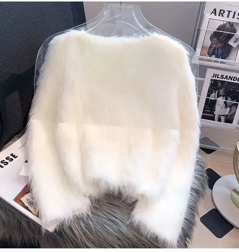 Вязаный кардиган из искусственной норки и кашемира женский свитер пальто