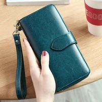 genuine leather women wallets and purses fashion long strap wallet women luxury oil wax money coin card holder rfid female purse