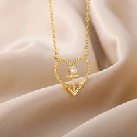 hollow arrow spiral heart necklaces for women stainless steel plated zircon cross pendant necklace aesthetic jewelry gift