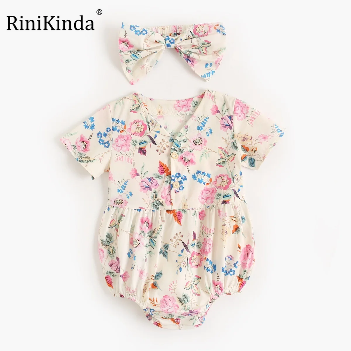 

RiniKinda Newborn Baby Clothes Girls Romper Summer New Cotton Floral Baby Girl One Piece Clothes All Match Toddler Onesies