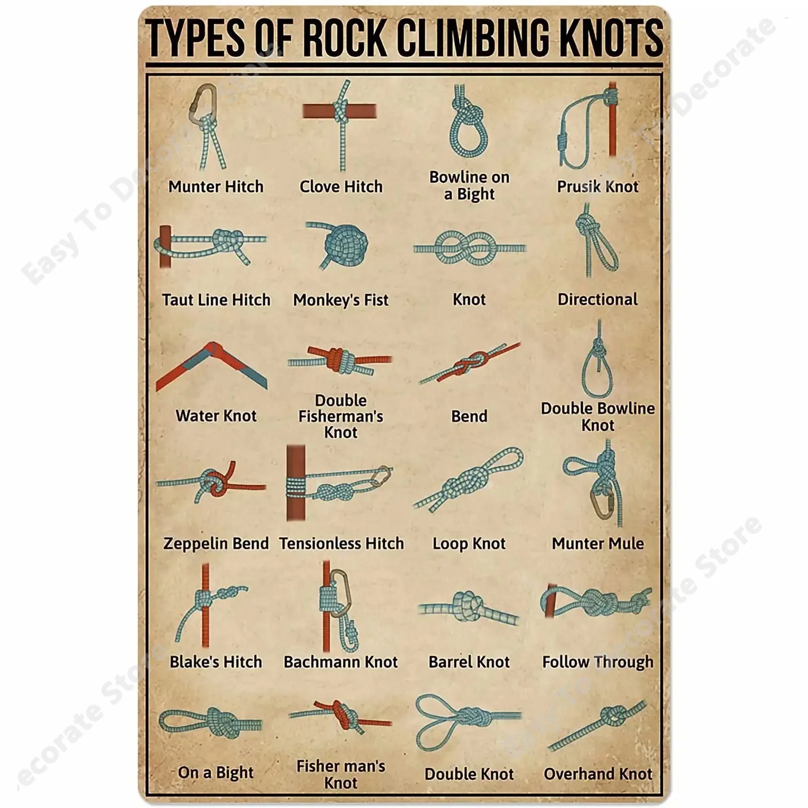 

Climbing Knowledge Posters Types of Rock Climbing Knots Posters Wall Decor Popular Science Guide Room Decor Bathroom Decor