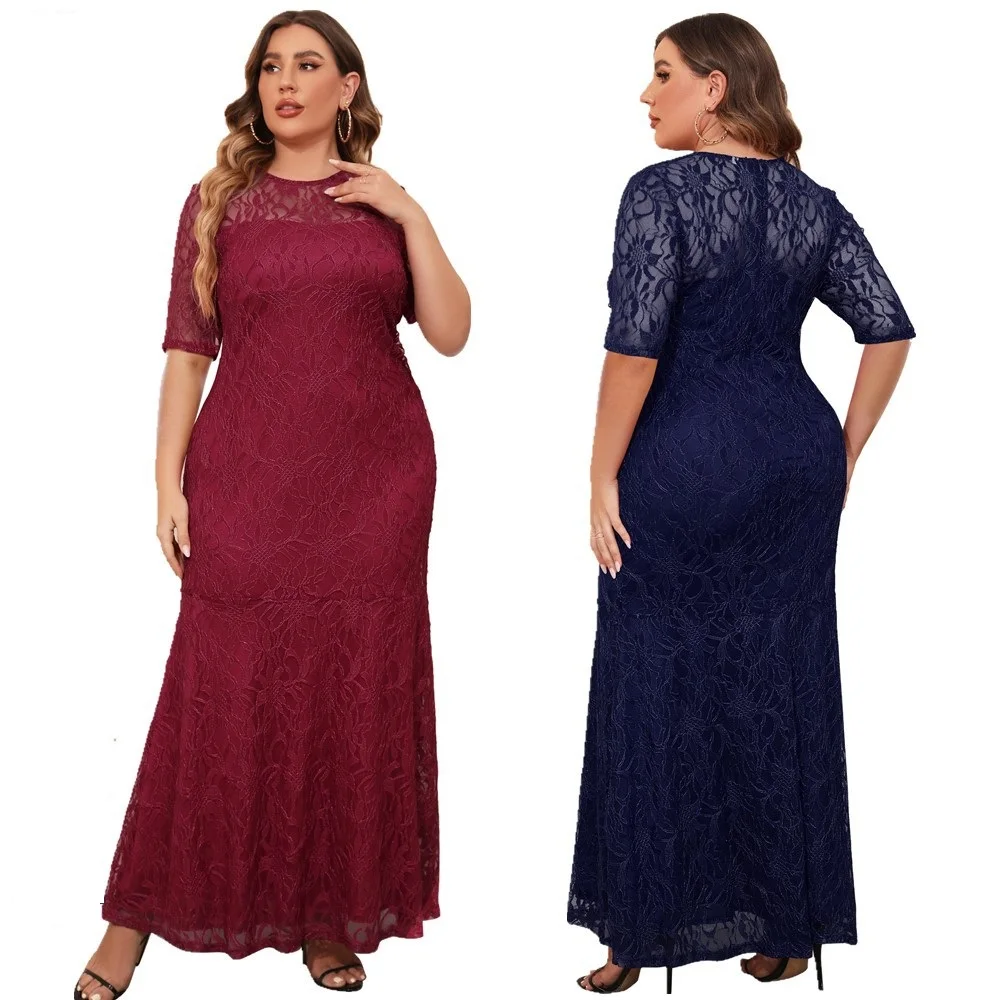 2023 New Hot Sale European And American Style Plus Size Lace Evening Party Dress For Women