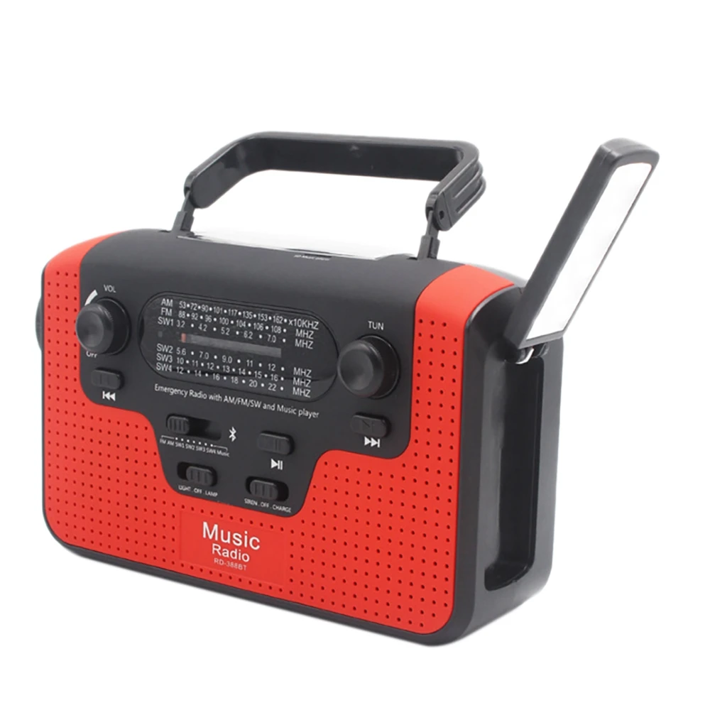 Solar Hand-Cranked Multifunctional Radio Multifunctional LED Flashlight Emergency Red