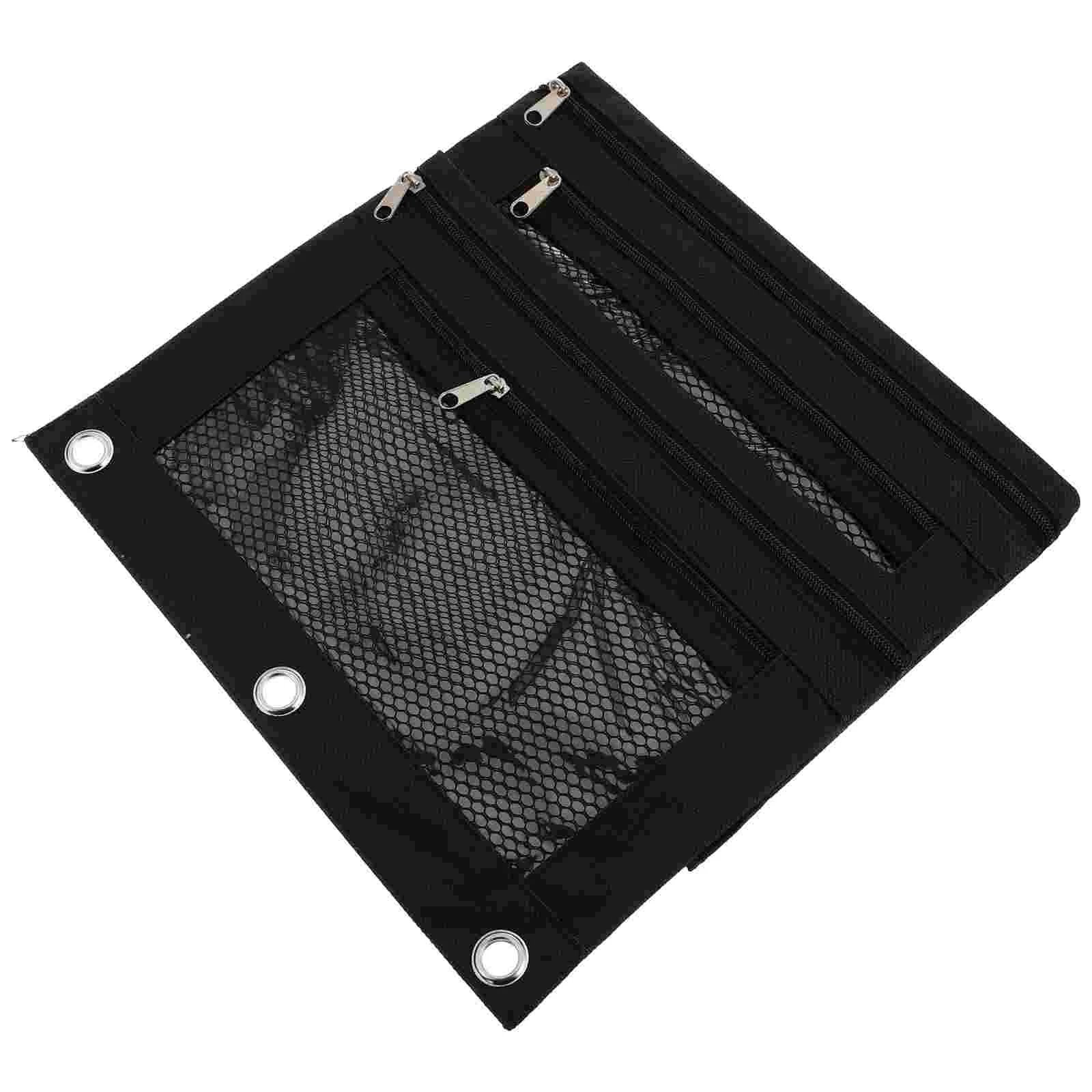 

2 Pcs Make Organizers Bag Case Mesh Window Pouch Wallet 3 Ring Stationery Bags Travel