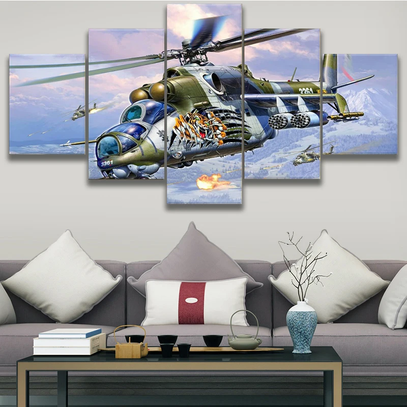 

5 Pieces Canvas Painting Helicopter HD Print Picture Poster Animation Unique Gift Wall Picture For Modern Decorative Framework