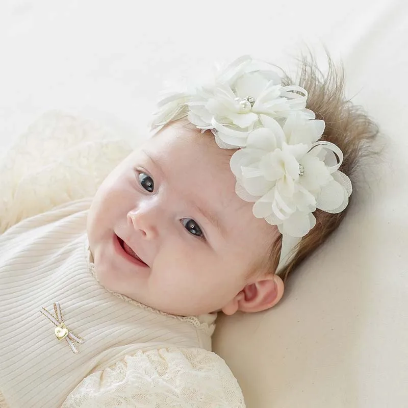 

Newborn Cute Baby Pearl Hairband White Lace Flower Handmade Elastic Headband for Girl Bebes Accessories Toddler Infant Headbands