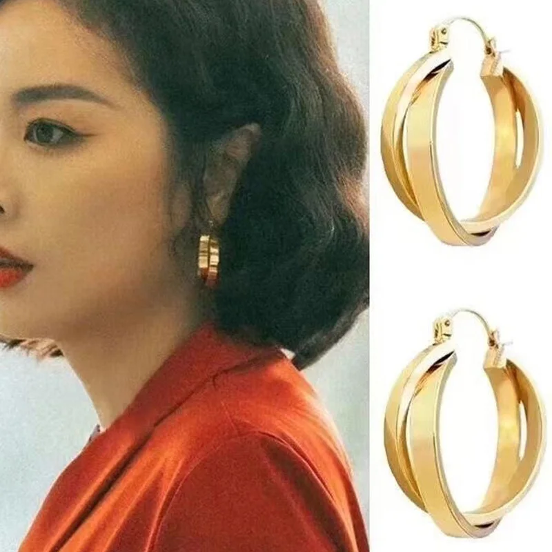 

Exaggerated Gold Color Metal Earrings for Women Fashion Geometric Twisted Temperament Hoop Earrings Jewelry Wedding Party Gifts