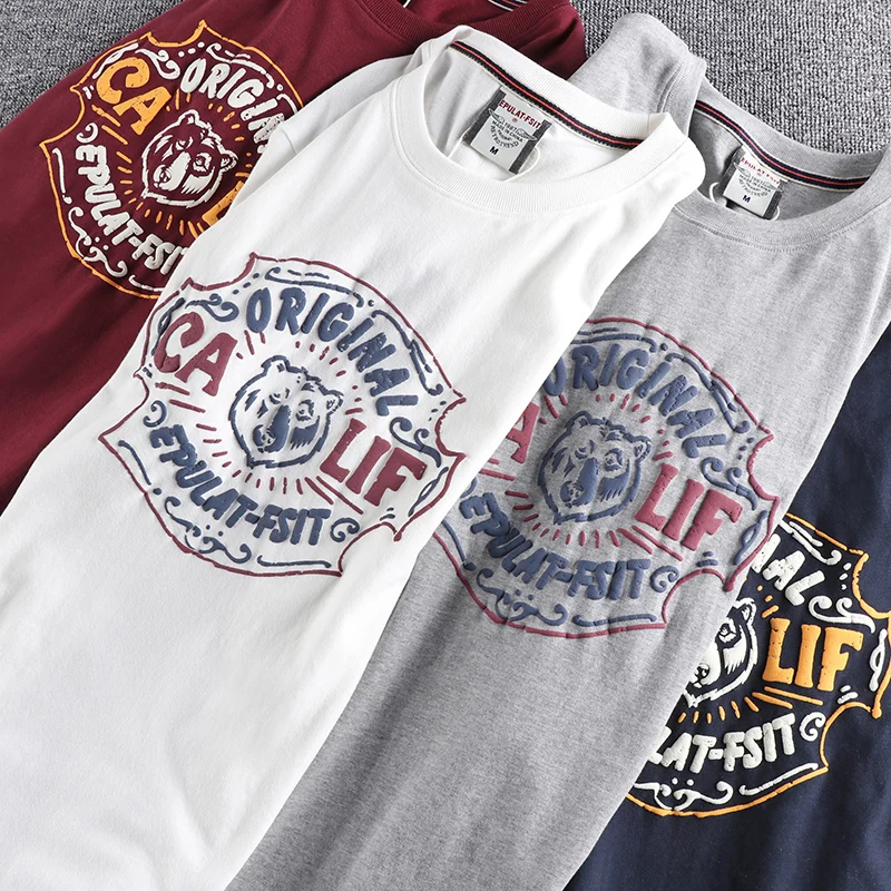 

2022 Summer New American Retro Short Sleeve Printed T-shirt Men's Fashion Youth Round Neck Pure Cotton Washed Old Casual Tops
