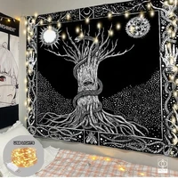 gothic home decor tapestry with lights psychedelic tapestries wall hanging skull decoration boho korean room decor aesthetic