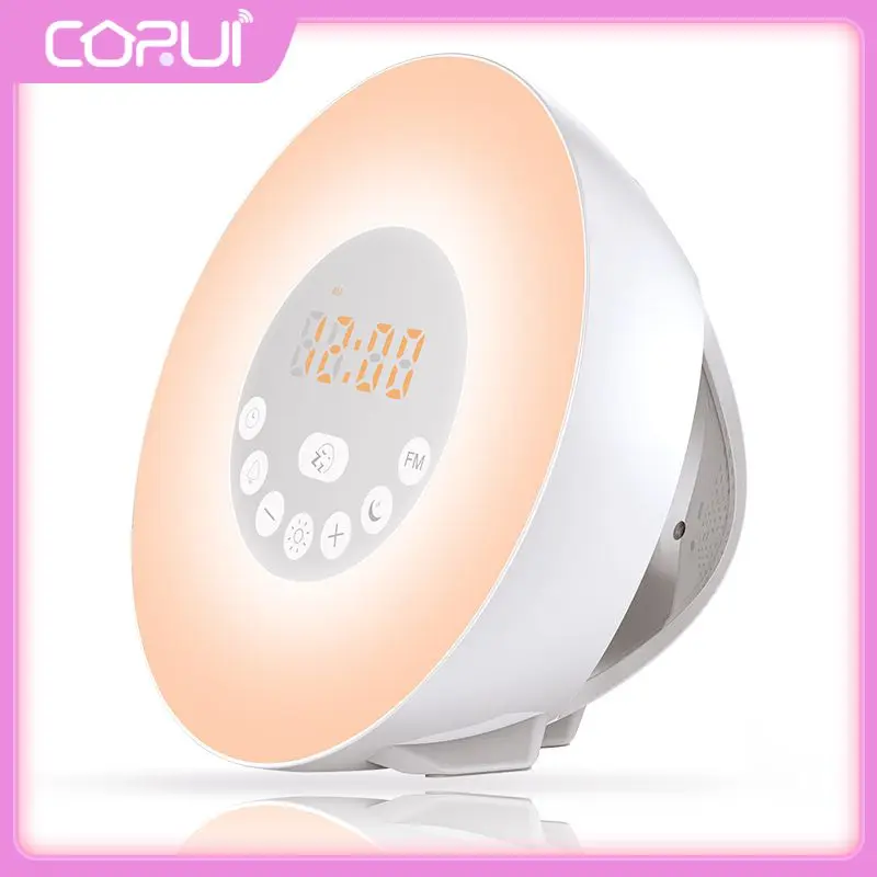 

Wake Up Light Led Analog Sunrise And Fm Radio Colorful Lights Alarm Clock Atmosphere Lamp Time Display