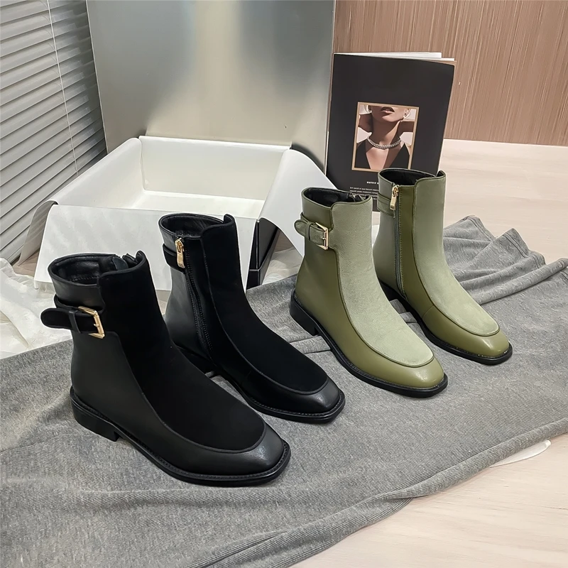 AIYUQI Ankle Boots Women Genuine Leather 2023 New Winter Fashion Women Booties British Style Rear Zipper Ladies Knight Boots