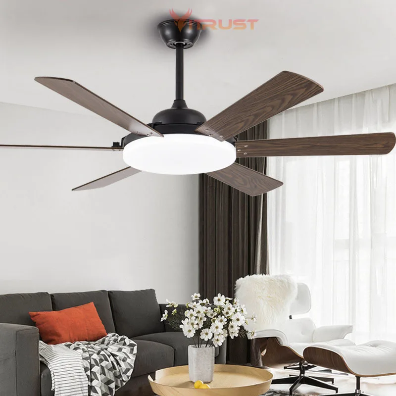

LED Ceiling Fan with Light 60inch Wood DC Silent Remote Control Big Wind Ceiling Fan Ventilator Living Room Dining Bed Kitchen