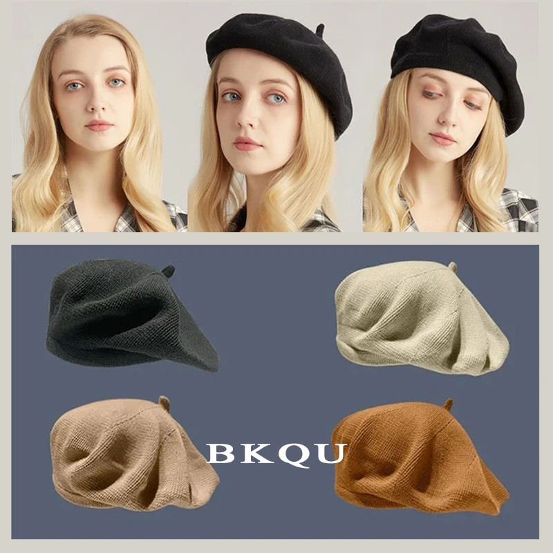 Женский вязаный берет винтажный однотонный из хлопка размер 53-61 см головы выше 2022